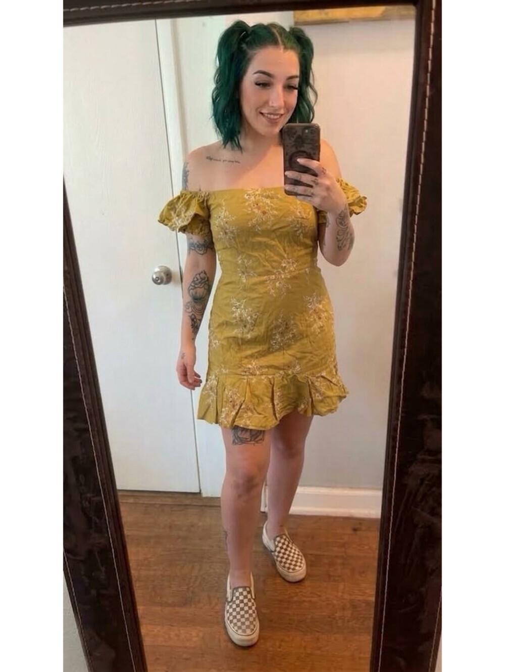 Here Comes The Sun Mustard Yellow Floral Mini Dress Size 6